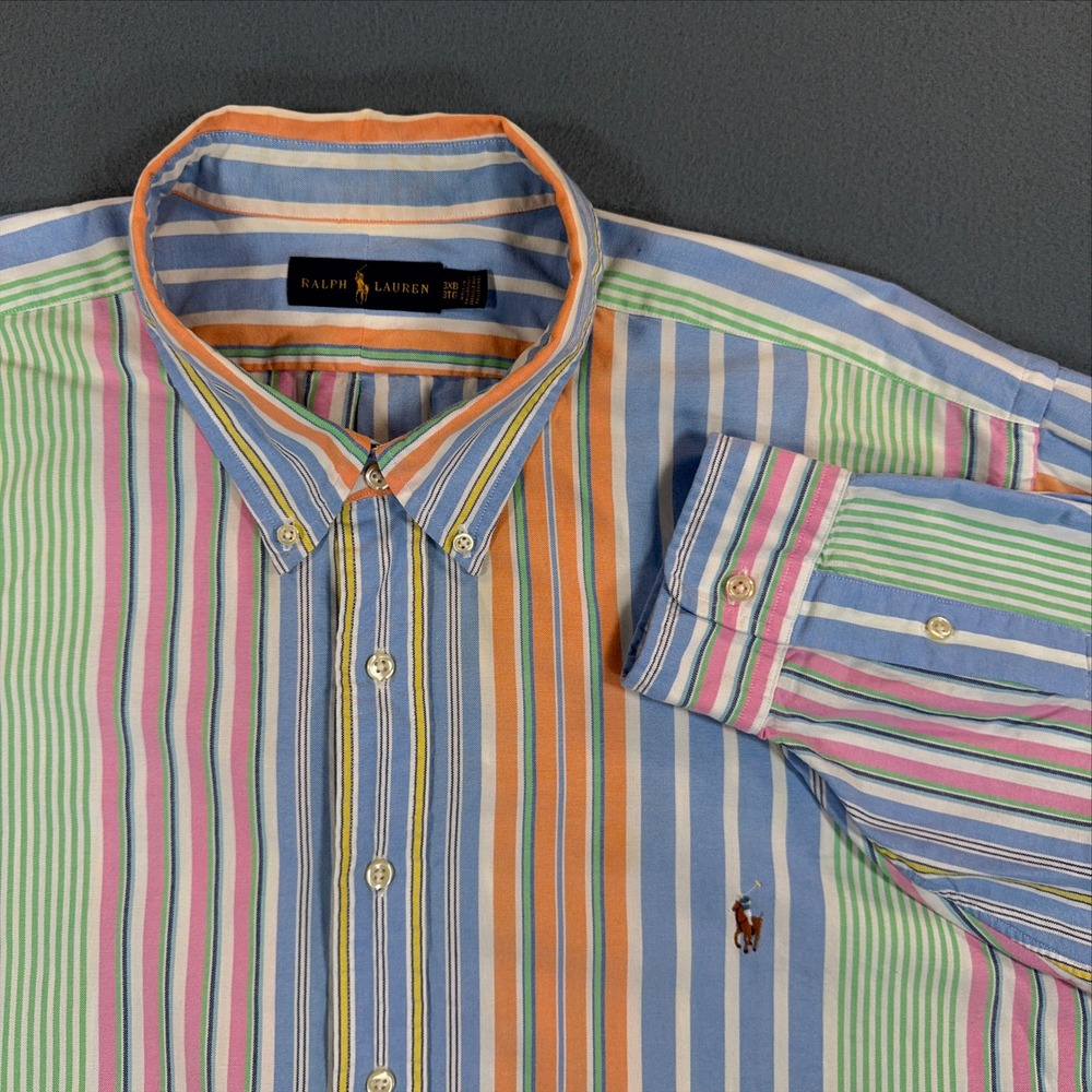 Ralph Lauren Mens 3XB Multi Color Striped Cotton Oxford Button Down Shirt
